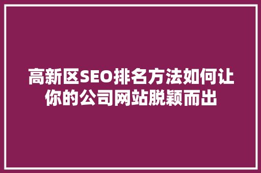 高新区SEO排名方法如何让你的公司网站脱颖而出