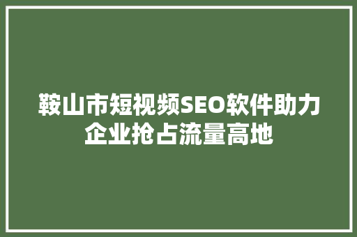 鞍山市短视频SEO软件助力企业抢占流量高地