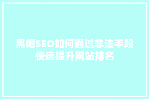 黑帽SEO如何通过非法手段快速提升网站排名