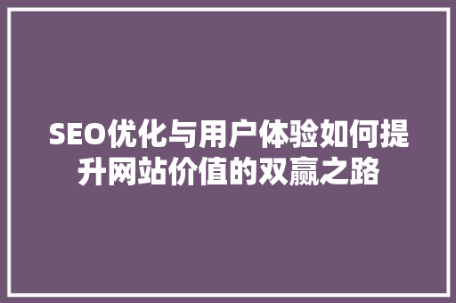 SEO优化与用户体验如何提升网站价值的双赢之路