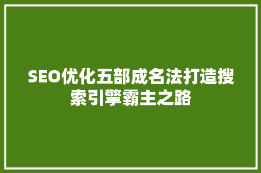 SEO优化五部成名法打造搜索引擎霸主之路