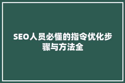 SEO人员必懂的指令优化步骤与方法全