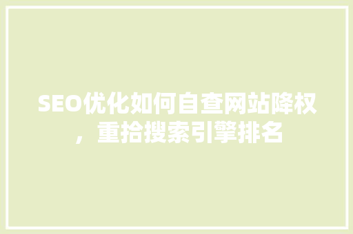 SEO优化如何自查网站降权，重拾搜索引擎排名