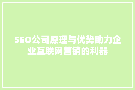 SEO公司原理与优势助力企业互联网营销的利器