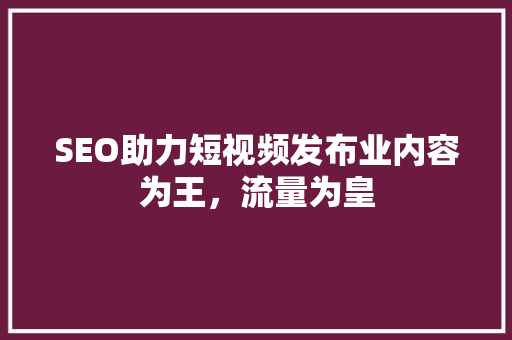 SEO助力短视频发布业内容为王，流量为皇