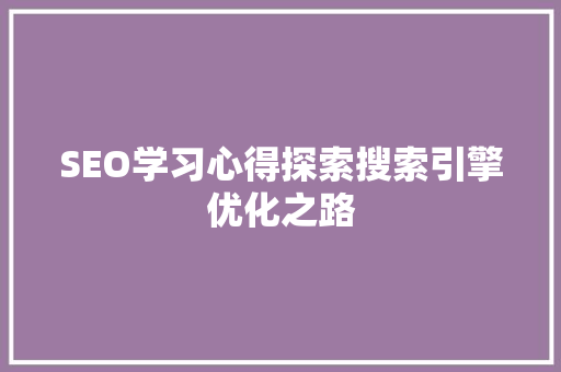 SEO学习心得探索搜索引擎优化之路