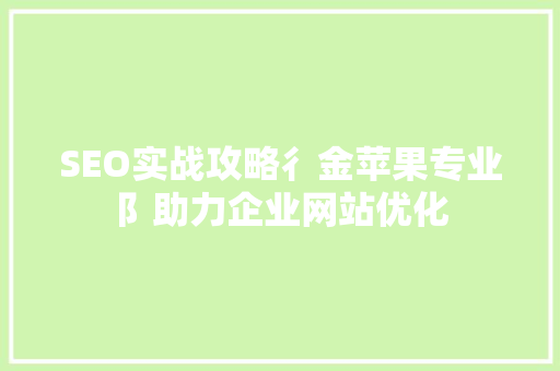 SEO实战攻略彳金苹果专业阝助力企业网站优化