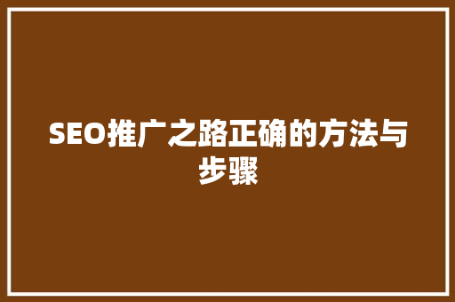 SEO推广之路正确的方法与步骤