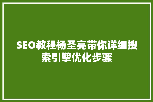 SEO教程杨圣亮带你详细搜索引擎优化步骤