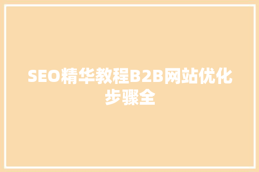 SEO精华教程B2B网站优化步骤全
