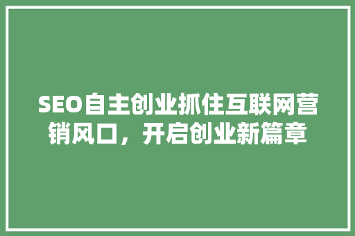 SEO自主创业抓住互联网营销风口，开启创业新篇章