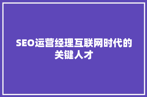 SEO运营经理互联网时代的关键人才
