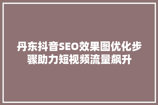丹东抖音SEO效果图优化步骤助力短视频流量飙升