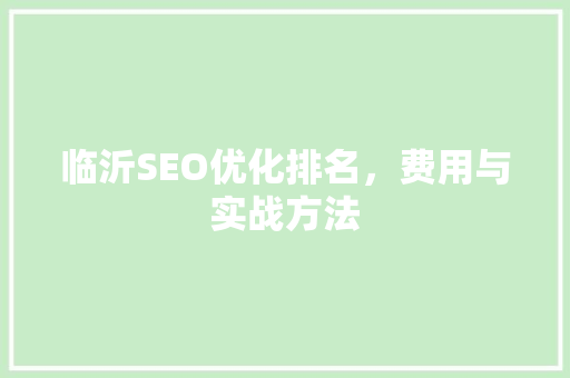 临沂SEO优化排名，费用与实战方法