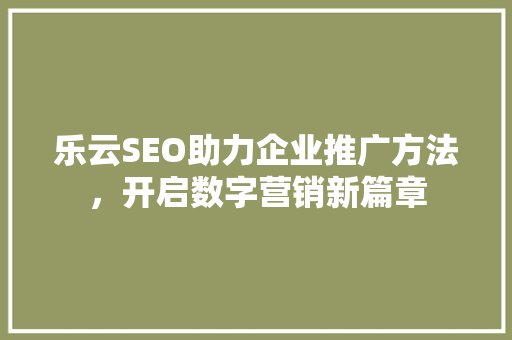 乐云SEO助力企业推广方法，开启数字营销新篇章