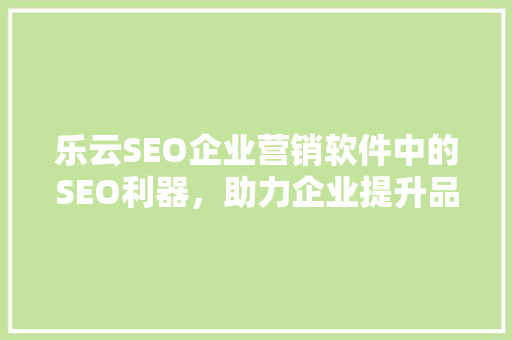 乐云SEO企业营销软件中的SEO利器，助力企业提升品牌影响力