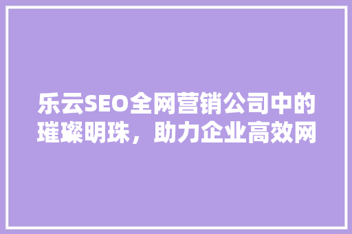 乐云SEO全网营销公司中的璀璨明珠，助力企业高效网络推广