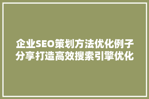 企业SEO策划方法优化例子分享打造高效搜索引擎优化步骤