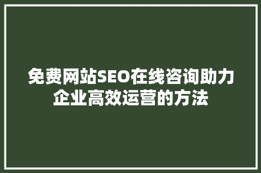 免费网站SEO在线咨询助力企业高效运营的方法