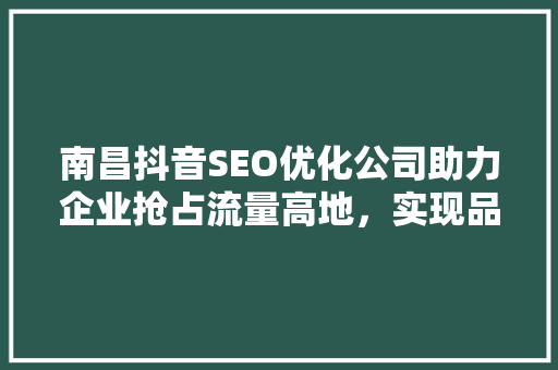南昌抖音SEO优化公司助力企业抢占流量高地，实现品牌飞跃
