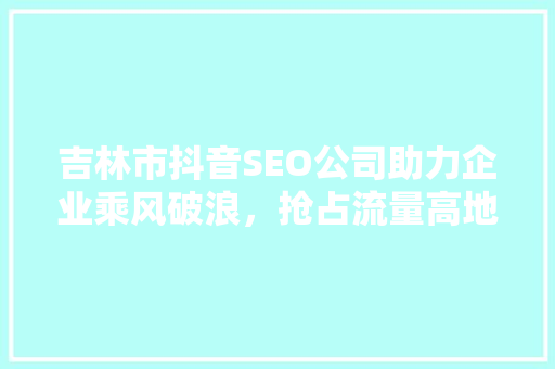 吉林市抖音SEO公司助力企业乘风破浪，抢占流量高地
