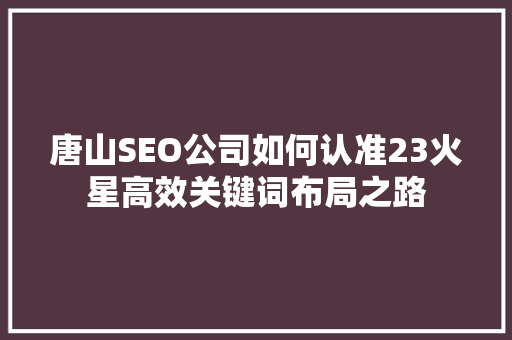 唐山SEO公司如何认准23火星高效关键词布局之路
