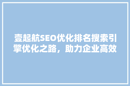 壹起航SEO优化排名搜索引擎优化之路，助力企业高效营销