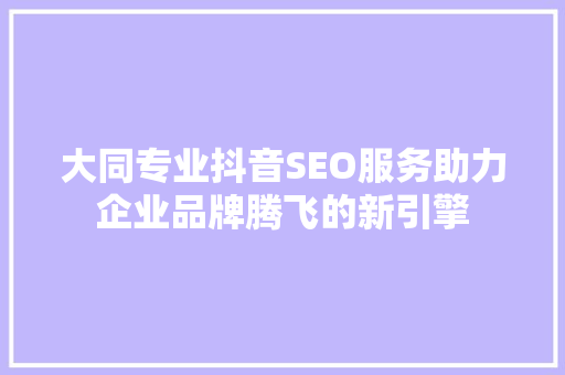 大同专业抖音SEO服务助力企业品牌腾飞的新引擎