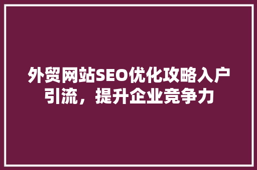 外贸网站SEO优化攻略入户引流，提升企业竞争力
