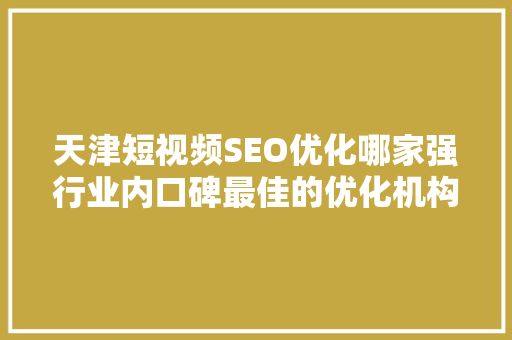 天津短视频SEO优化哪家强行业内口碑最佳的优化机构