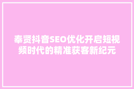 奉贤抖音SEO优化开启短视频时代的精准获客新纪元