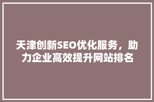天津创新SEO优化服务，助力企业高效提升网站排名