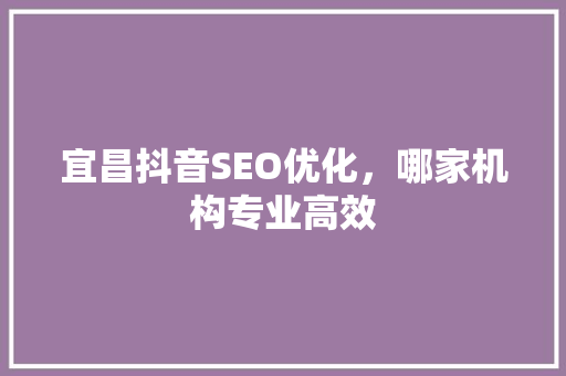 宜昌抖音SEO优化，哪家机构专业高效