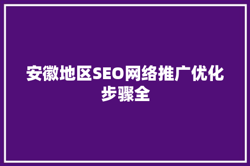 安徽地区SEO网络推广优化步骤全