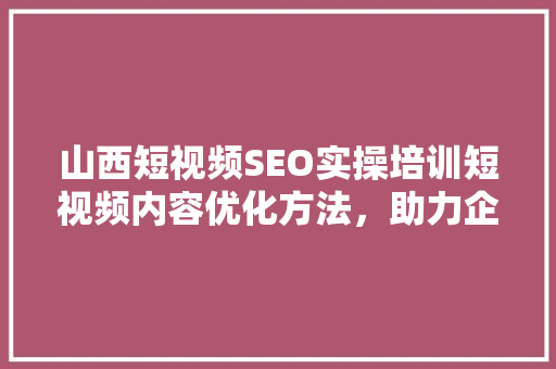山西短视频SEO实操培训短视频内容优化方法，助力企业品牌崛起