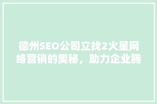 德州SEO公司立找2火星网络营销的奥秘，助力企业腾飞