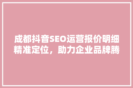成都抖音SEO运营报价明细精准定位，助力企业品牌腾飞