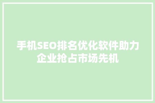 手机SEO排名优化软件助力企业抢占市场先机