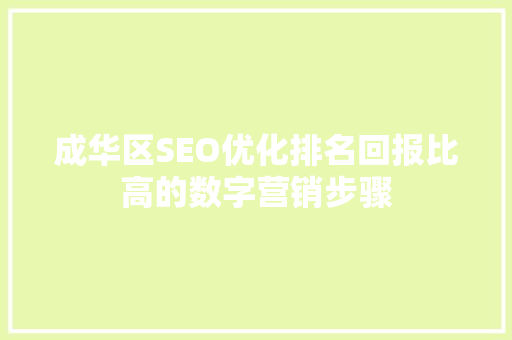成华区SEO优化排名回报比高的数字营销步骤