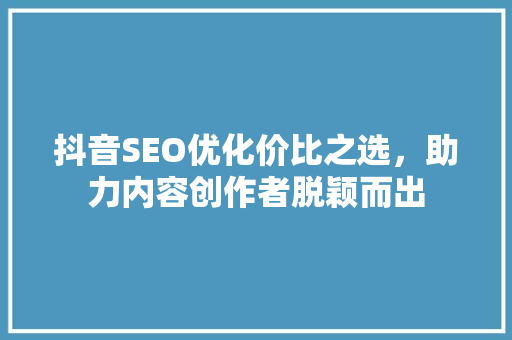 抖音SEO优化价比之选，助力内容创作者脱颖而出