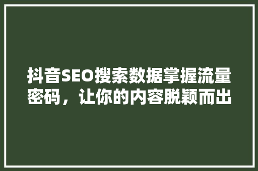 抖音SEO搜索数据掌握流量密码，让你的内容脱颖而出