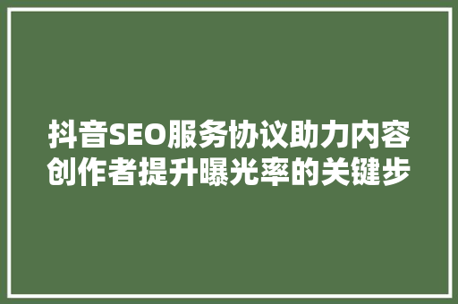 抖音SEO服务协议助力内容创作者提升曝光率的关键步骤