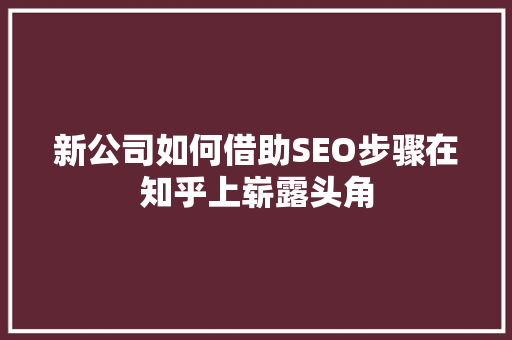 新公司如何借助SEO步骤在知乎上崭露头角