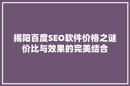 揭阳百度SEO软件价格之谜价比与效果的完美结合