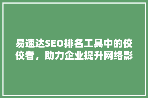 易速达SEO排名工具中的佼佼者，助力企业提升网络影响力