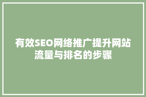 有效SEO网络推广提升网站流量与排名的步骤