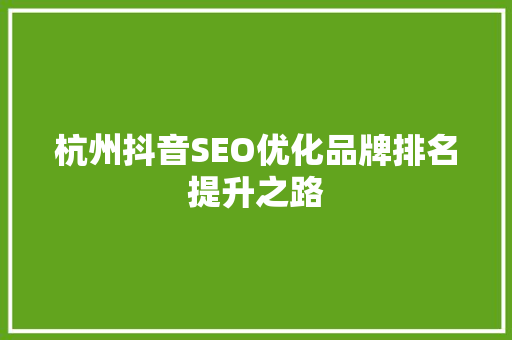 杭州抖音SEO优化品牌排名提升之路
