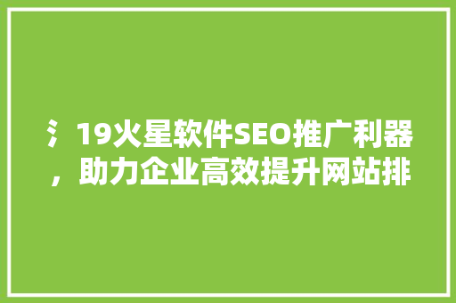 氵19火星软件SEO推广利器，助力企业高效提升网站排名