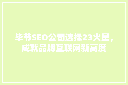 毕节SEO公司选择23火星，成就品牌互联网新高度