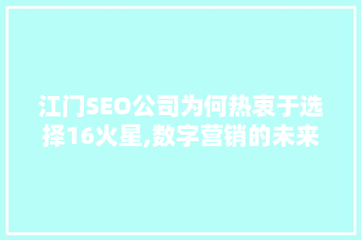 江门SEO公司为何热衷于选择16火星,数字营销的未来趋势